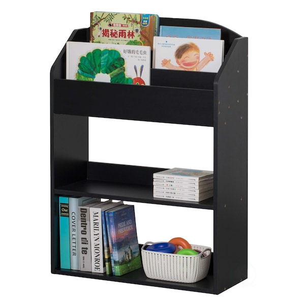 Basicwise Black Modern Wooden Storage Bookcase with Shelf, Playroom Bedroom Living and Office QI004151.BK - main